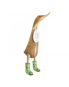 Natural Finish Ducklet with Green Floral Welly Boots